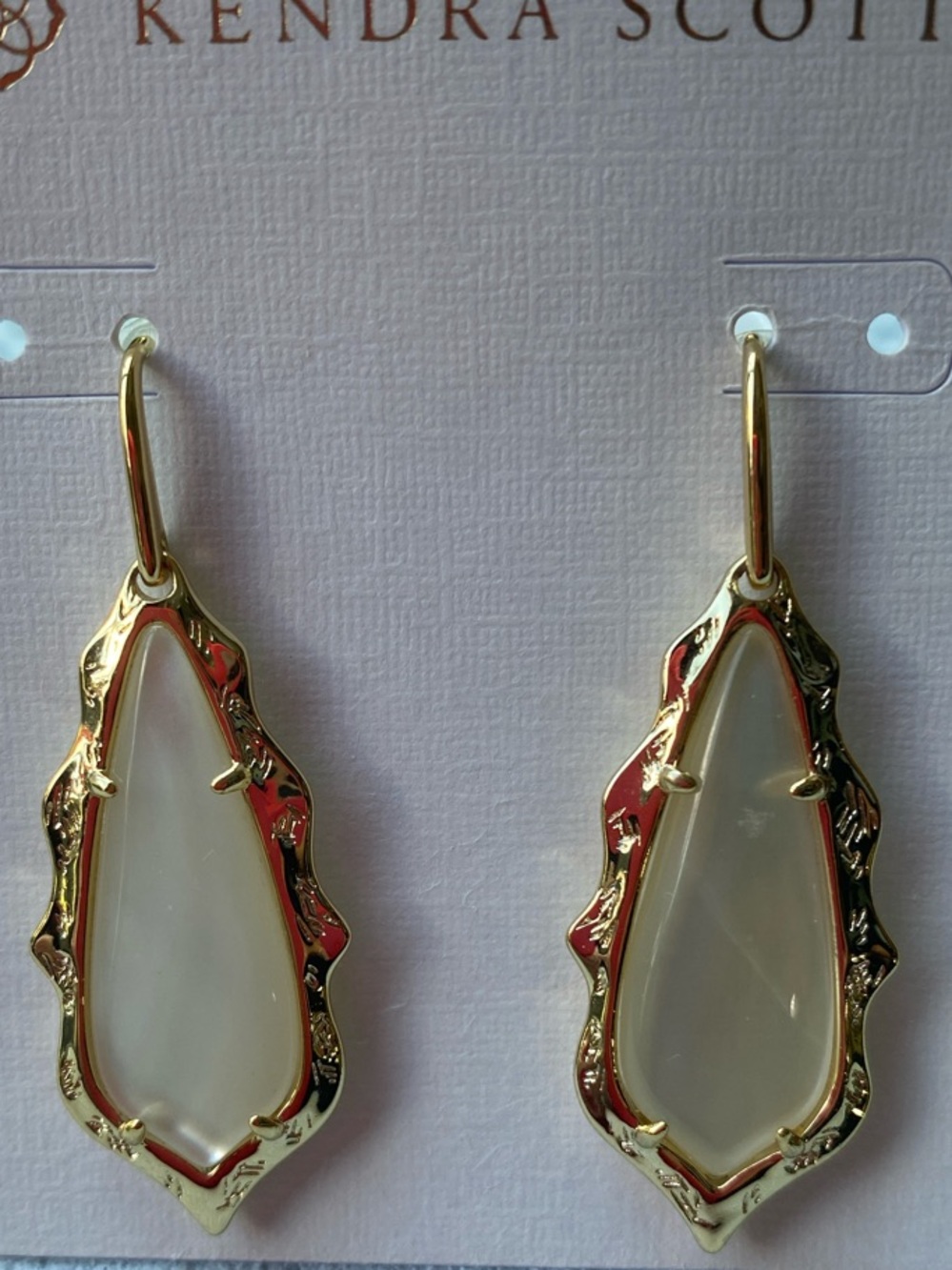 Kendra Scott Adriana Gold and Cream Iridescent Teardrop Earrings NWT